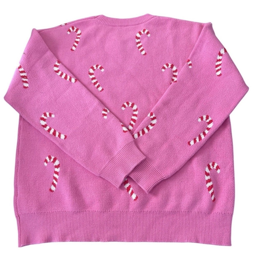 Pink Candy Cane Christmas Sweater Womens XL Crew Neck Holiday Knit Pullover - Picture 9 of 9